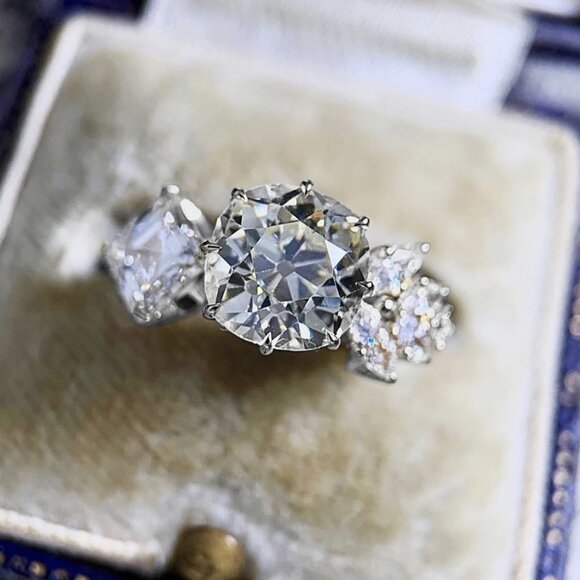 ▶CZ Square Leaf 925 Silver Plated Wedding/Engagement Ring for Women, K940 main image 0